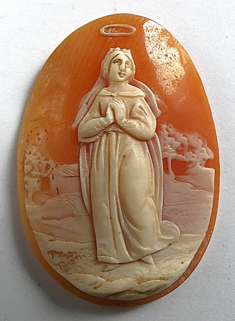 ANCIEN GRAND CAMÉE coquillage pendentif bacchante monture or massif 18