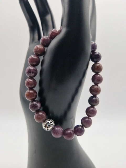 Handmade Natural Lepidolite Crystal Healing Gemstone Stretch Bracelet 8mm.