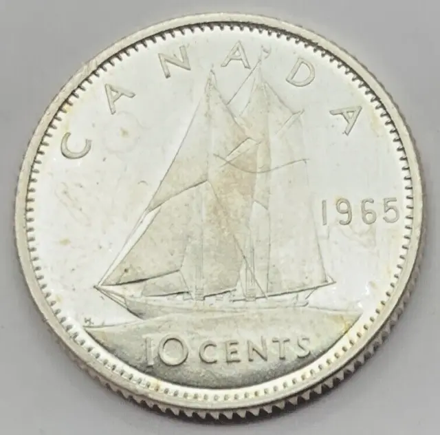 1965 Canada Silver (.800) 10 Cents- Canadian Coin- Free Shipping