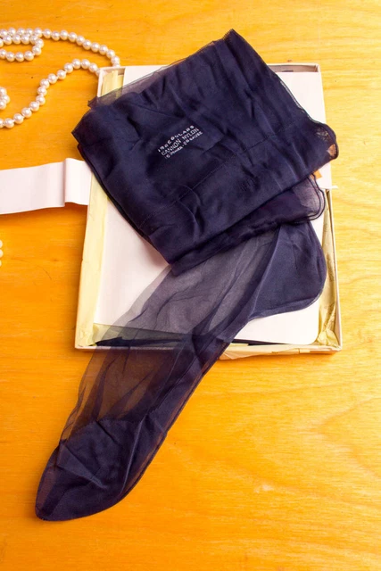 Calze vintage orig 50 cuciture in nylon blu calze senza supporto IMBALLO ORIGINALE 3 paia 41 US10