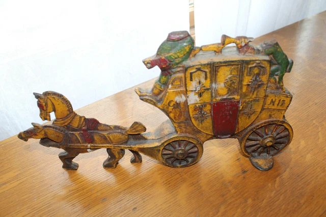 Antique Door Stop Cast Iron London England Royal Mail Carriage/Stage Coach Orig.