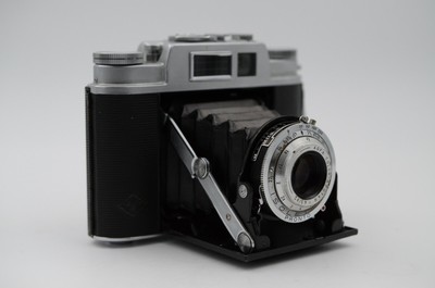 VINTAGE AGFA ISOLETTE JSORETTE pieghevole tutto nero fotocamera tedesca 