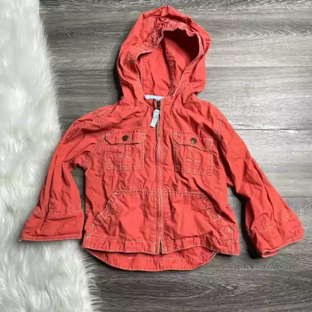 Mini Boden Jacket Toddler Boys Size 18-24 Orange Hooded Lightweight Windbreaker