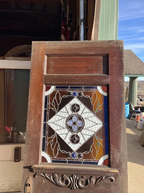 AN 695 antique stained and jeweled Glass entrance door 32 x 83.75 x 1.75. 8