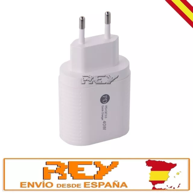 Cargador Pared con Doble Puerto USB Tipo C Carga Rápida de 40W d643