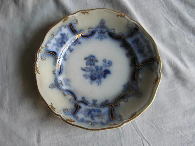 Très belle assiette ancienne, XIXeme décor fond bleu et dorure type Minton