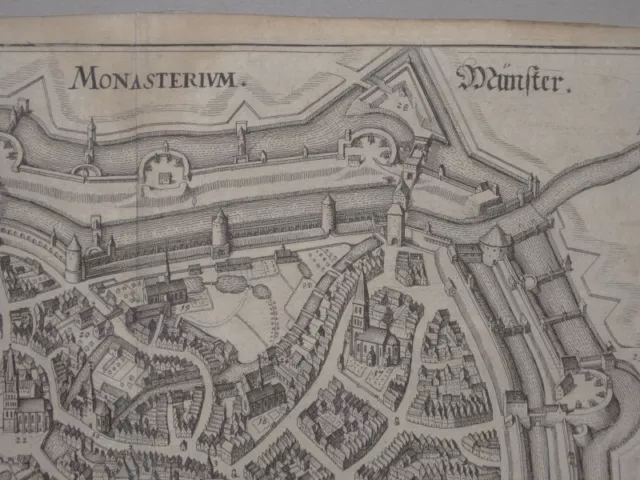 Monasterium Münster - Stadtansicht Vogelschau NRW - Merian - Kupferstich 1647