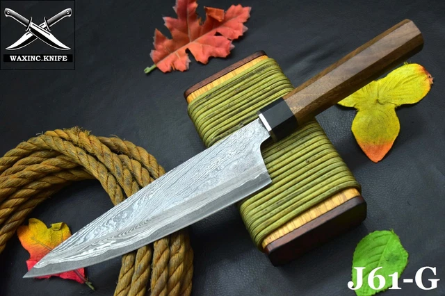 Custom San Mai Damascus Steel Chef Knife Handmade,Walnut & Horn Handle (J61-G)