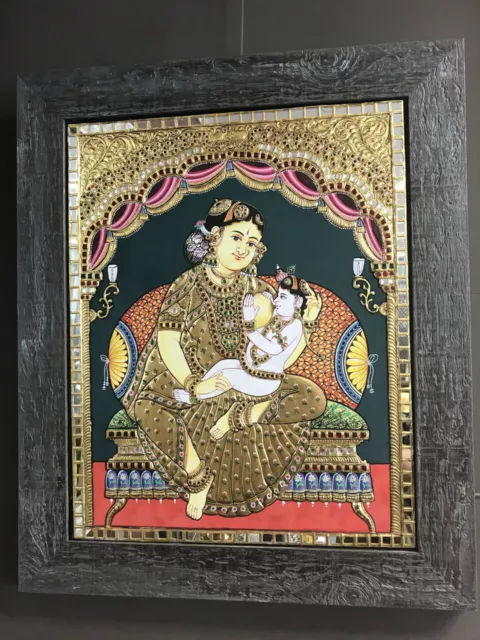 NEW Tanjore painting - Baby Krishna with mum Yashoda