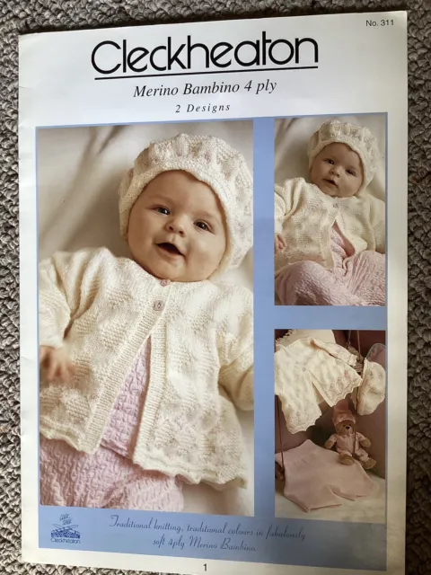 Vintage Cleckheaton Baby Knitting Pattern Bk 311 Merino Bambino 4 Ply 2 Designs