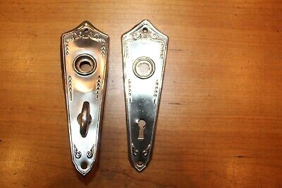 Pair Antique Nickel Art Deco (Nouveau) Keyhole Escutcheons with Thumb Turn S-32