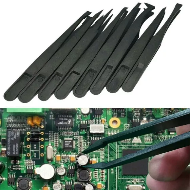 8X Plastic-Tweezers Anti-static Carbon Electronic Kit ESD Forceps PCB Repair Set