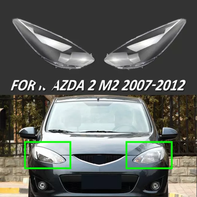 Fit For Mazda 2 M2 2007-2012 Pair Clear Auto Headlight Lens Cover LAMP Shell