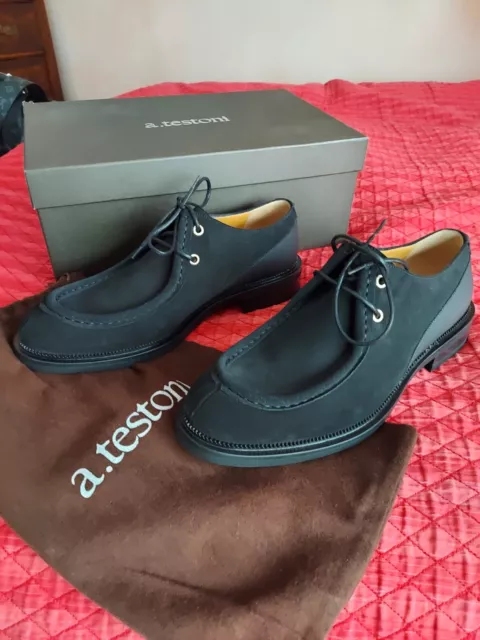 SCARPE DERBY A.TESTONI in suede nuove colore nero TG. 43 EUR 190