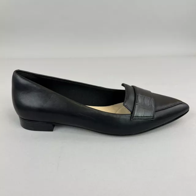 Clarks Black Leather Slip On Flat Pumps Pointed Court Office Loafers Shoes UK3