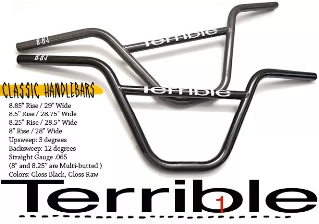 T1 Terrible One Classic BMX Bars 8.25" X 28" - Raw Handlebars 2