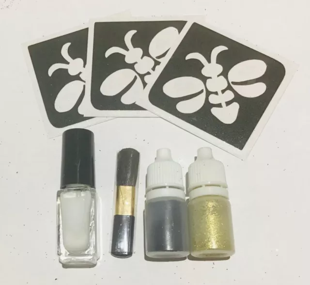 BUMBLE BEE GLITTER TATTOO KIT STENCILS/BODY GLUE/GLITTER PUFFER BOTTLES #bekind