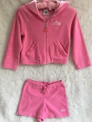 Girls Disney Store Princess Pink Terry Hoodie Soft Shorts Size XS/S Nice Outfit