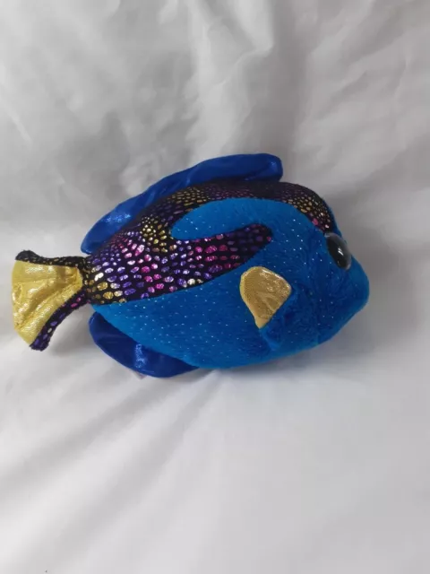 Ty Aqua the fish Beanie Boo, 21cm/ 8" long, blue with glittery fins and trim