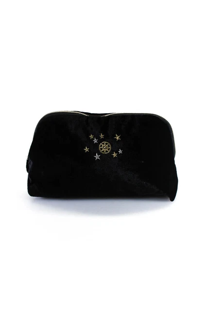 Christian Dior Womens Star Embroidered Velvet Zip Pouch Black