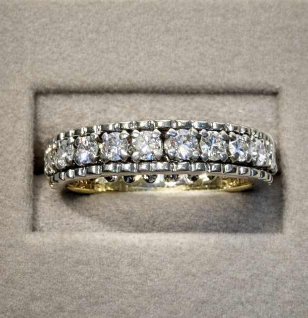 Bague Alliance Or 18K Jaune Et Blanc – Saphir Et éclats Diamants, Taille 55, Occasion Superbe état
