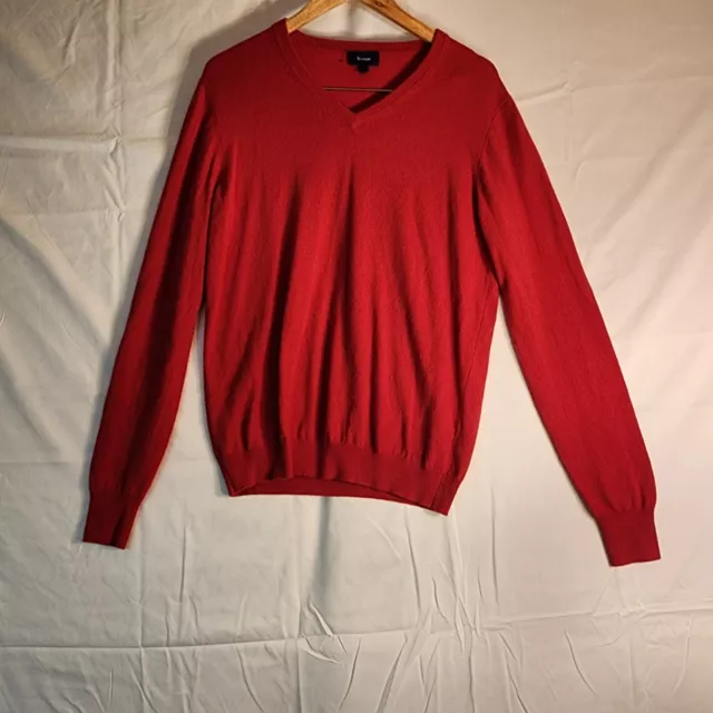 Faconnable 100% Cashmere Red V Neck Mens Long Sleeve Sweater Large