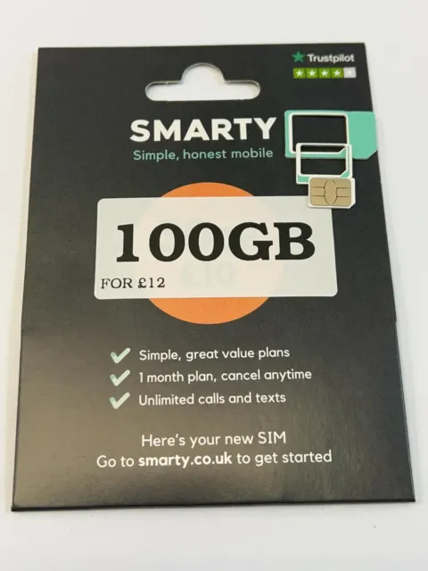 SIM Smarty NUOVA scheda cellulare 100 GB chiamate e testi illimitati P&P SIMS 30 GB 12 GB 3