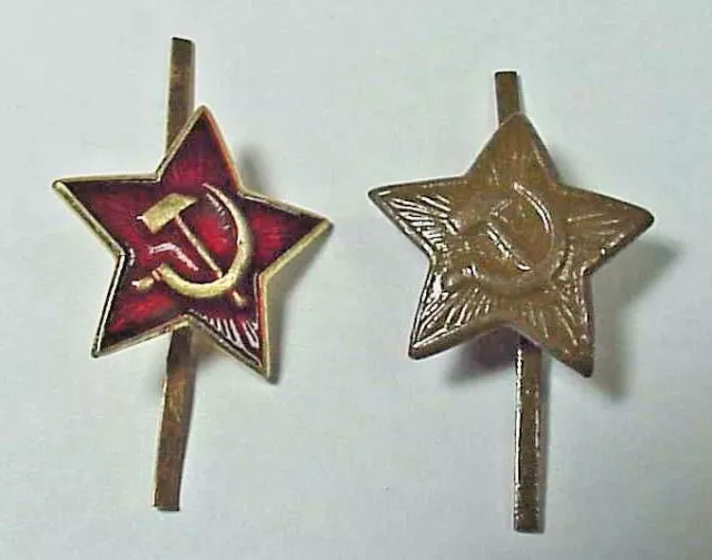 2 x Original Soviet Russian Army Soldiers' Uniform Military Cap Hat Badges USSR 2