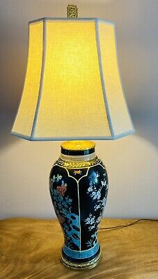 JAPANESE Imari Enamel Cherry Blossoms Porcelain & Solid Brass Large/Tall  Lamp