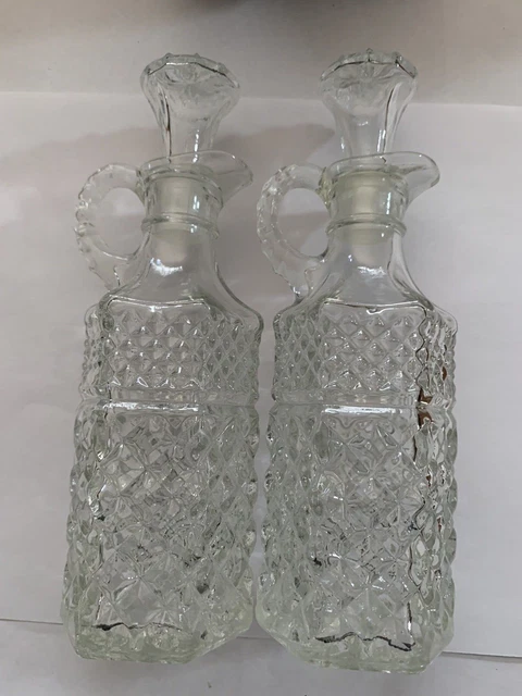 Anchor Hocking Wexford Set of 2 Pressed Glass Oil & Vinegar Cruets with Stoppers