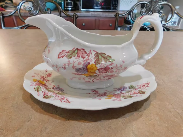 Ridgway Ironstone English Garden Gravy Boat and Plate