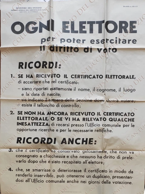 1980 Diritto voto elettori scheda elettorale politica manifesto