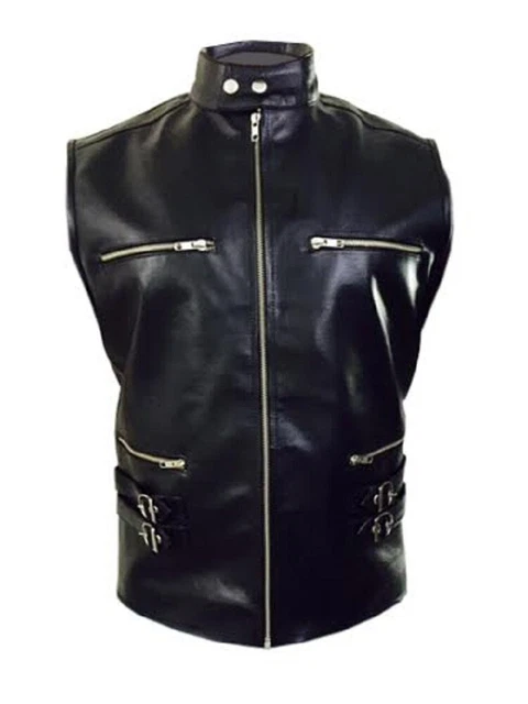 Uomo Vero Nero Pelle Gilet Moto Stile Biker Gilet