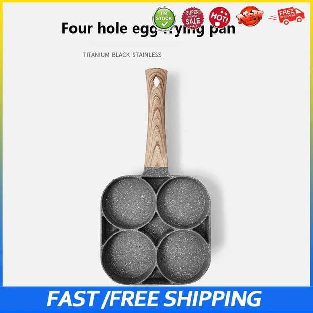 #b Sartén antiadherente para freír huevo filete jamón panquequeque para desayuno (4 orificios)