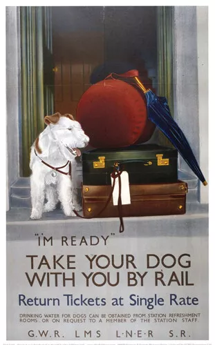 Vintage Take your Dog with you by Rail Art Railways Travel Poster A1/A2/A3/A4!