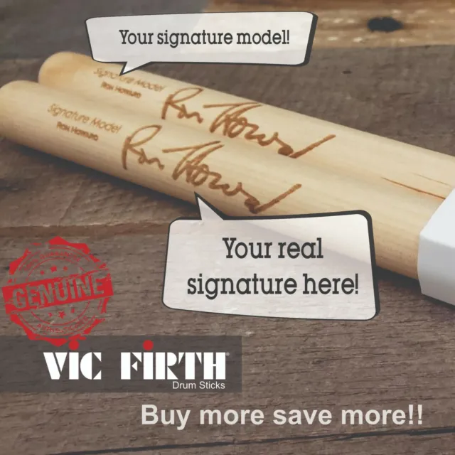 3A Personalized with "Your Signature" Wood Tip Drum Sticks Genuine Vic Firth