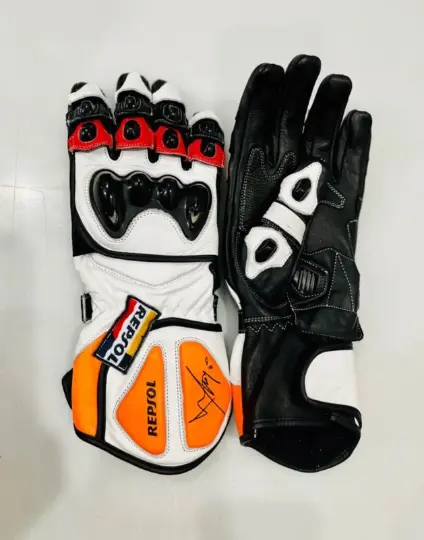 Marc Marquez Honda Repsol MotoGP Motorbike Racing Leather Gloves Men's All Size