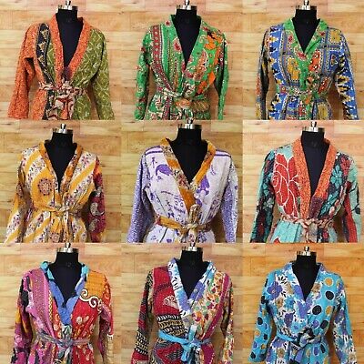 5 Pièces Vintage Handmade Kantha Hiver Kimono Robs Réversible Ralli Peignoir