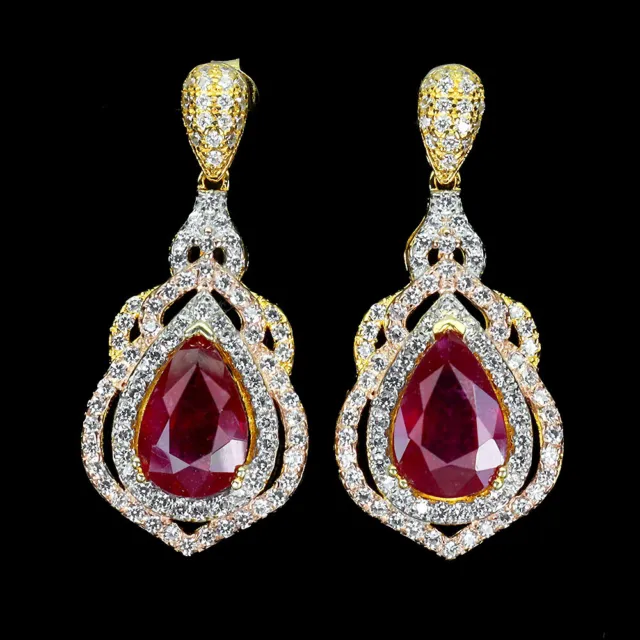 Heated Pear Red Ruby 12x8mm Simulated Cz 925 Sterling Silver Jewelry Earrings