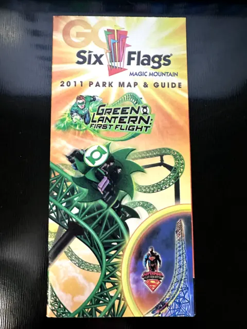 2011 SIX FLAGS Magic Mountain Theme Park Map Guide Green Lantern Roller ...