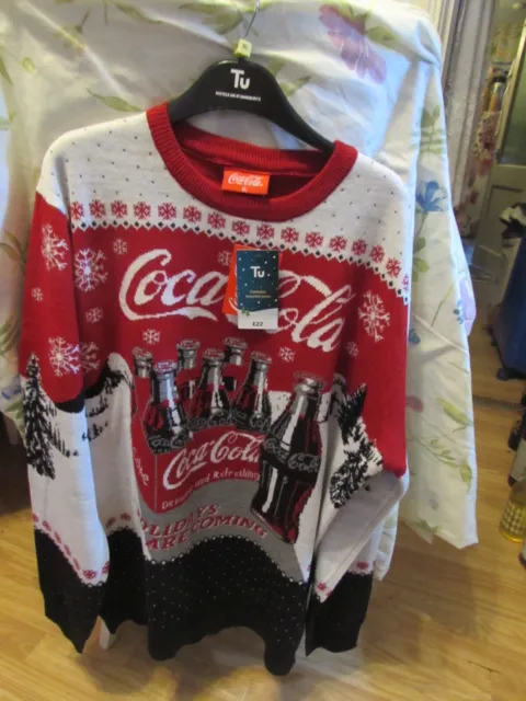 Men's Novelty Christmas Coca-Cola Themed/Patterned Red Jumper Size Xl