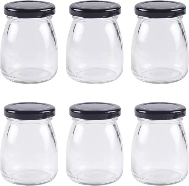 Danmu Art 6pcs 100ml Clear Glass Bottles with Pretty black Lids Small Glass Jars