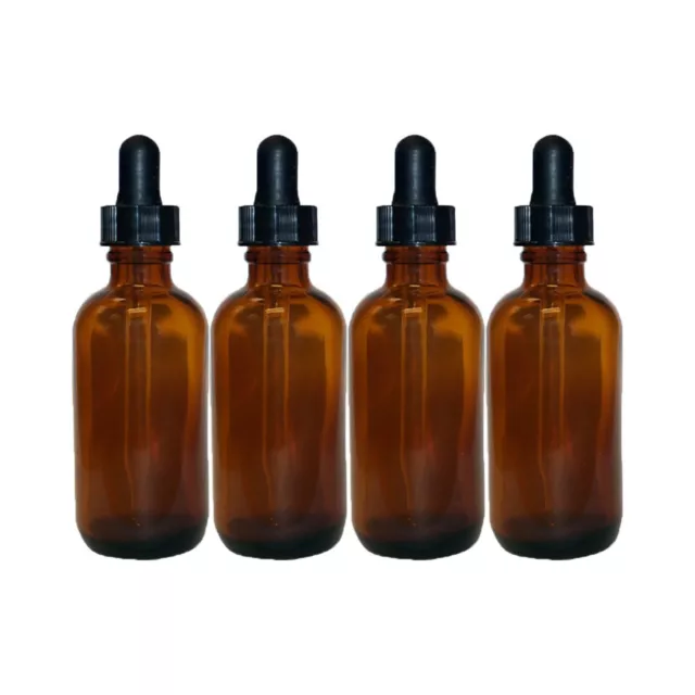 2oz Amber Glass Bottles for Essential Oils with Glass Eye Dropper - Pack of 4