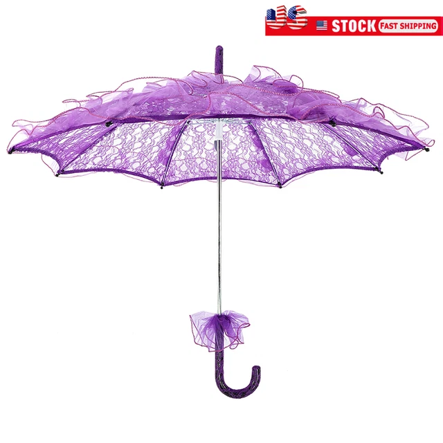 Bridal Lace Cotton Umbrella For Wedding Parties Dancing Photography Prop Purple