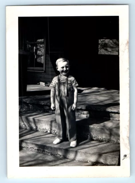 Vintage Photo  Boy standing on front porch 1930's 1940's 1950's