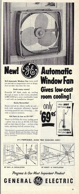 General Electric Automatic Window Fans 1955 Print Ad