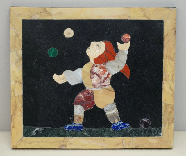 Four Rare Antique Italian Pietra Dura Marble Tiles Wall Plaque Fire Eater Jester 6