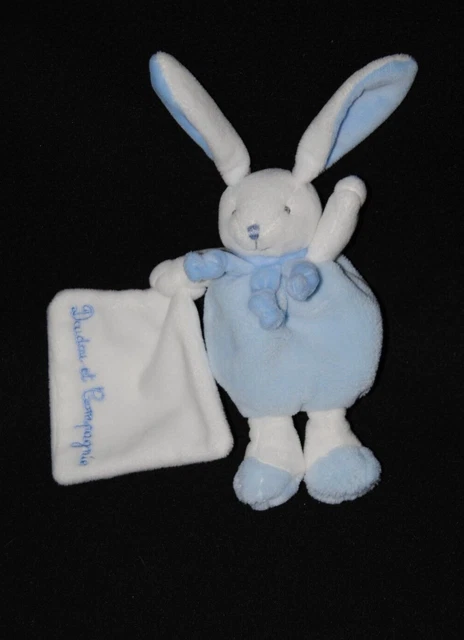 Peluche lapin mouchoir DOUDOU ET COMPAGNIE blanc bleu16/23 cm TTBE