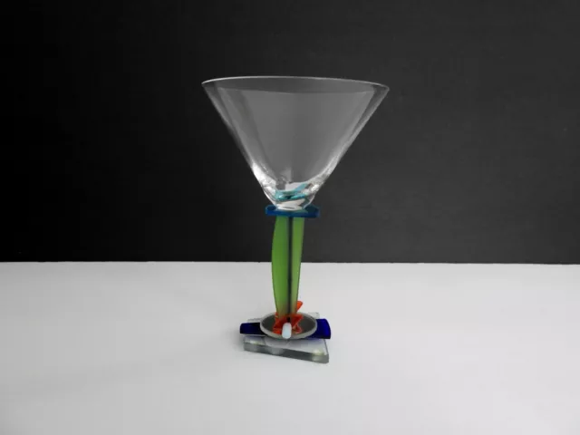 George Ponzini Post Mod Art Deco Martini Glass Green Blue Stem