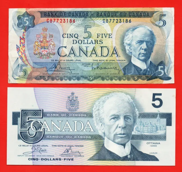 1972, & 1986 Canada Five Dollar Bills  Have A L@@@K